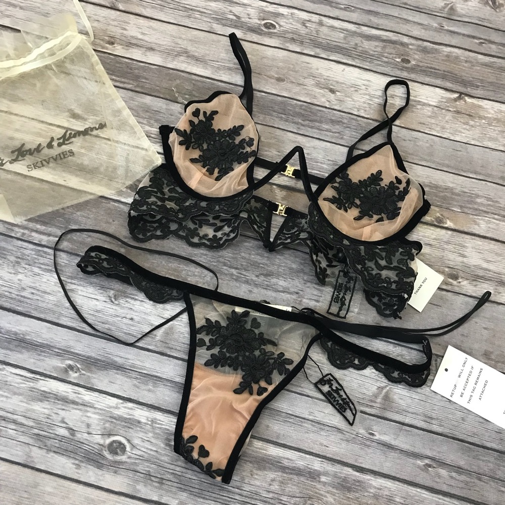 New For Love & Lemons Noemi Illusion Bra and Panty